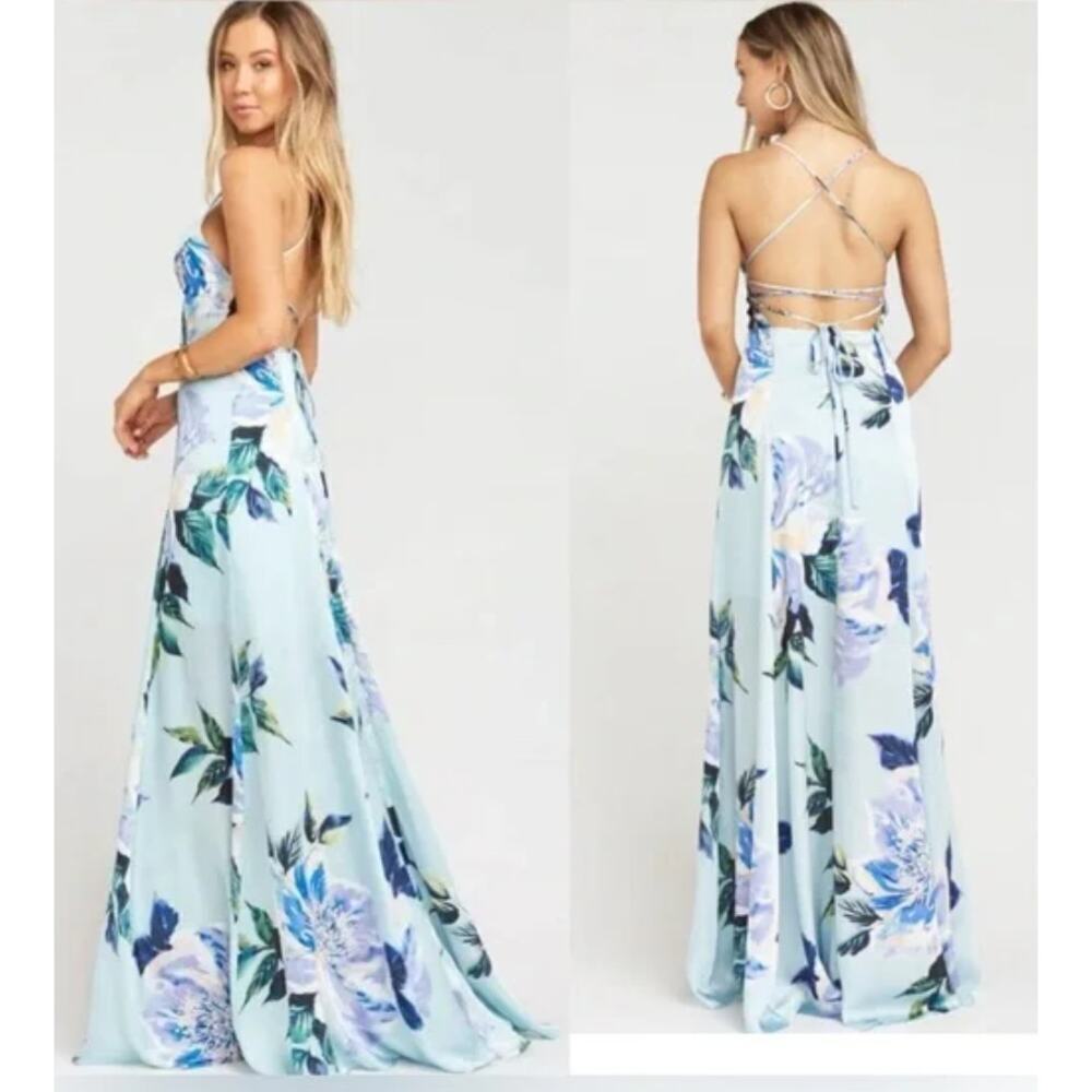 show me your mumu godshaw‎ goddess gown blue floral XXS